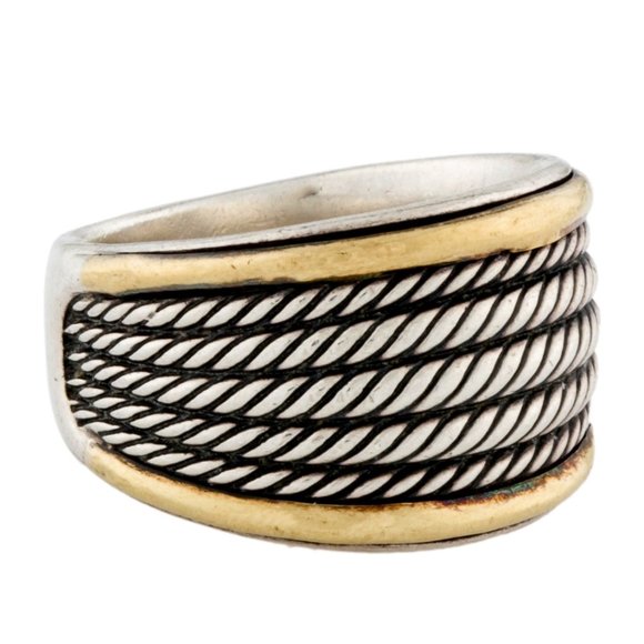 DAVID YURMAN 18K YELLOW GOLD & STERLING SILVER TWO-TONE WHEATON BAND RING - Picture 1 of 7